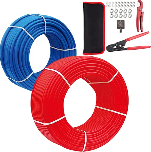 Miniatura 9 de Tubo PEX-B, 2 rollos de 1/2 pulgada, azul y rojo cada uno de 100 pies (200 pies) de longitud, tubos PEX con cortador de tubos, para aplicaciones