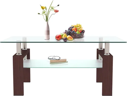 Miniatura 20 de Mesa de centro rectangular de vidrio para sala de estar, con mesa de vidrio templado y capa de MDF, para sala de estar y oficina