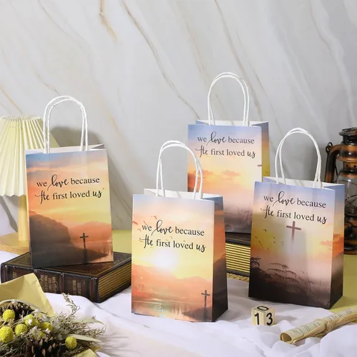 Miniatura 3 de Zhanmai - 50 bolsas de regalo cristianas a granel, cruz, religioso, versículo bíblico, bolsas de papel inspiradoras con asas para Vbs, fiesta