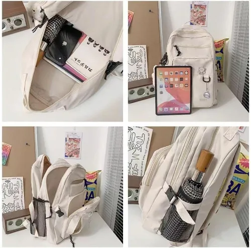 Miniatura 4 de Mochila estética, linda mochila Kawaii con alfileres y colgante para laptop, mochila casual para mujer, Beige, Mochilas Daypack