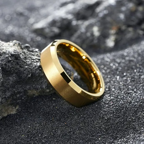 Miniatura 165 de King Will Anillo de boda de tungsteno para hombre, disponible en 15/64 a 25/64 de pulgada (6 a 10 mm), negro/plata, acabado mate, borde pulido