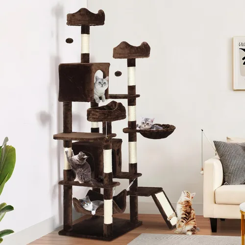 Miniatura 10 de YITAHOME - Torre de árbol para gatos de 70.8 pulgadas para gatos de interior: condominio de casa de juegos para mascotas de varios niveles, muebles