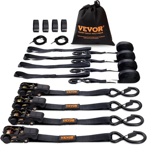 VEVOR Correas de amarre de trinquete (paquete de 4), resistencia a la rotura de 2200 libras, juego de correas de amarre de trinquete resistentes de