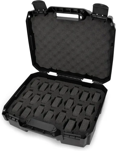 Miniatura 7 de CASEMATIX Estuche de viaje para reloj con 42 ranuras para portarrollos de reloj, resistente a los impactos con caja de reloj de espuma