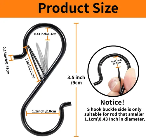 Miniatura 4 de 24 piezas de ganchos en S para colgar con hebilla de seguridad, ganchos en S de metal resistentes de 3.5 pulgadas para utensilios de cocina, tazas