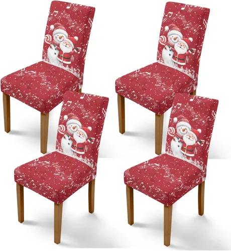 Miniatura 32 de Rnyleeg Fundas de silla de Navidad para sala de estar, diseño de muñeco de nieve azul, estampado de pájaros, fundas para sillas de comedor, 1