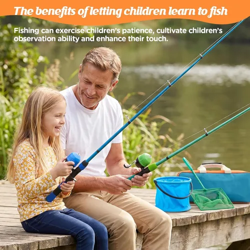 Miniatura 2 de Combo de carrete de caña de pescar para niños, 4.92 pies/5.9 pies, 2 piezas de caña de pescar telescópica con accesorios de pesca, kit de inicio