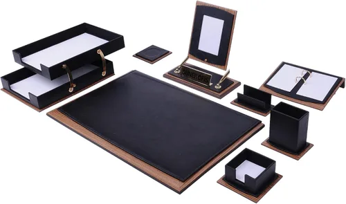 Juego de escritorio de cuero, organizador de cuero, juego de escritorio de madera de nogal, producto de oficina, accesorios de escritorio de