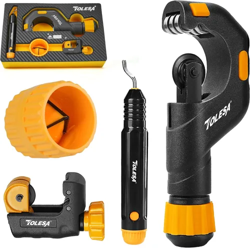 TOLESA Herramienta Cortadora de Tubos 1/8''-2'', Cortadores de Tubos de Cobre Mini de Alta Resistencia con Herramientas de Desbarbado Remachador de