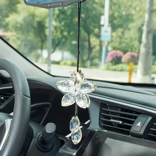 Miniatura 10 de Accesorio de pendiente decorativo, diseño de flor de cristal, para espejo retrovisor de vehículo, Azul