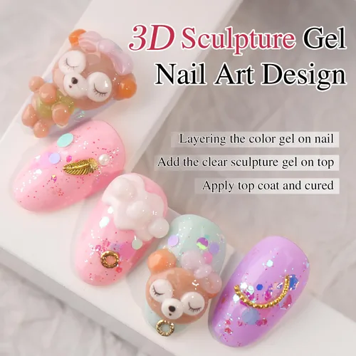 Miniatura 9 de Double Rhythm 3D Gel de uñas en gel transparente sólido para esculpir, antiadherente, gel duro para construcción, tallado, moldeado, extensión