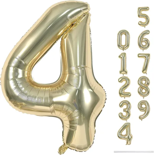 Miniatura 76 de Globo dorado champán con el número 5, globos de aluminio autoinflables grandes de 40 pulgadas del 0 al 9, globo de helio digital 5 dorado claro