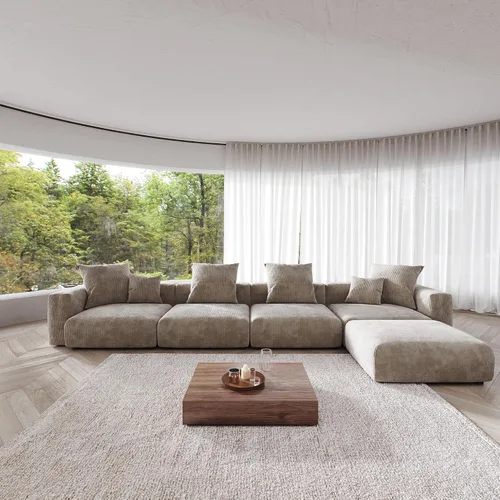 Miniatura 8 de JACH Sofás Seccionales de Pana para Sala de Estar, Sofá Seccional Modular con Otomanas Chaise, Fundas de Cojines Removibles, Sofá Cama Moderno