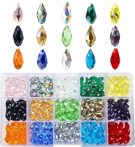 Miniatura 17 de Cuentas de vidrio de bicono de 0.394 pulgadas para hacer joyas, 300 piezas de forma facetada, cuentas espaciadoras de cristal coloridas, surtidos