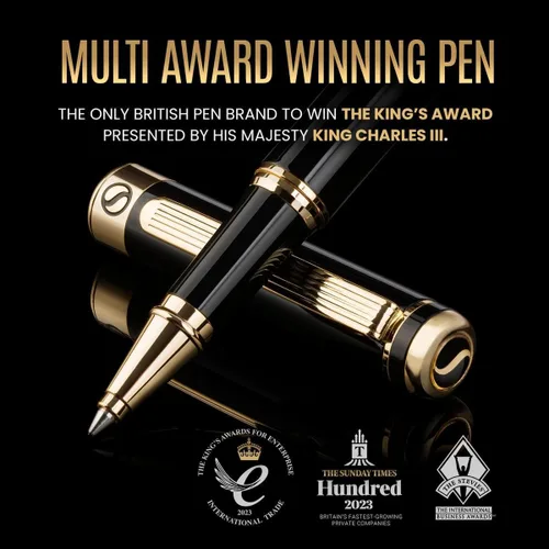 Miniatura 7 de Scriveiner Bolígrafo Rollerball de Laca Negra - Impresionante Bolígrafo de Lujo, Chapado en Oro Real, Repuesto de Tinta Schmidt, El Mejor Set de 1.