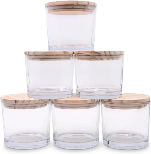 Miniatura 8 de SHOWIN Tarros de vela gruesos de 18 onzas para hacer velas, 6 unidades, frascos vacíos con tapas de madera para hacer velas, recipiente de muestra