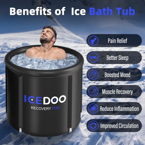 Miniatura 2 de Bañera de hielo XL mejorada para atletas, bañera de inmersión caliente y fría de 119 galones con cubierta para recuperación, terapia de agua fría