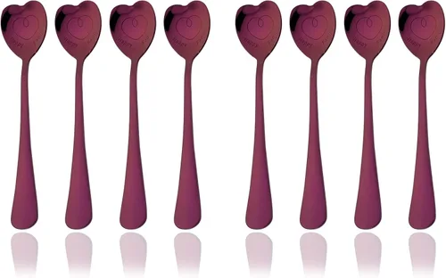 Miniatura 8 de JASHII 8 cucharaditas de acero inoxidable con forma de corazón negro brillante, cucharas de café de postre, cuchara de amor, cuchara mezcladora