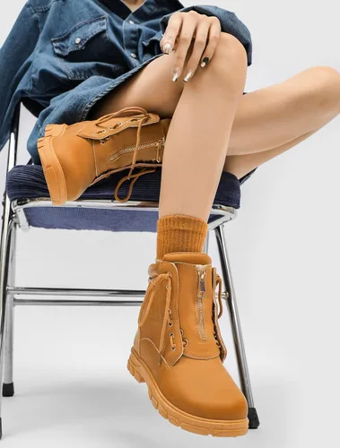 Miniatura 2 de Dadawen - Botines de trabajo estilo combate para mujer, con puntera redonda, al tobillo, impermeables, con cordones, tacón bajo