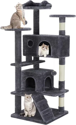 Miniatura 27 de DUMOS Torre grande de árbol para gatos de 66 pulgadas, torre alta de escalada para gatos de varios niveles con postes rascadores de sisal natural