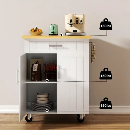 Miniatura 4 de SUNLEI Isla de cocina con ruedas con gabinete de almacenamiento y cajón, mesa de cocina rodante de 26 pulgadas de ancho, mango de carrito