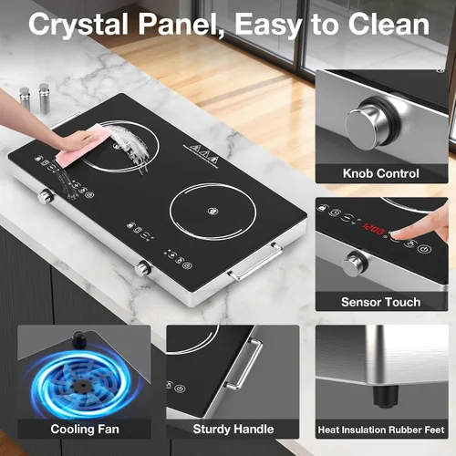 Miniatura 8 de Placa de Cocción Eléctrica de 2 Quemadores - Placa de Cocina Eléctrica de 12 Pulgadas con Enchufe, Quemadores de Encimera de 2100W y Placa de Cocina