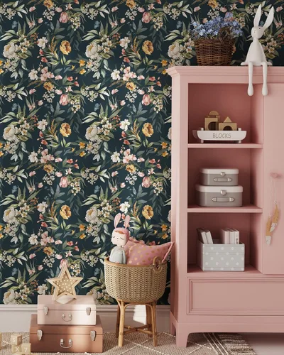 Miniatura 2 de Papel pintado de flores oscuras Papel tapiz floral autoadhesivo extraíble Papel tapiz de peonías y hojas para despegar y pegar