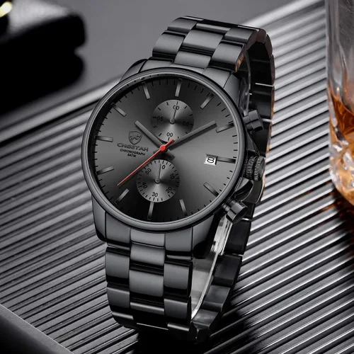 Miniatura 5 de Golden Hour Fashion Business Relojes para hombre con cronógrafo, a prueba de agua, de acero inoxidable, reloj de cuarzo con fecha automática