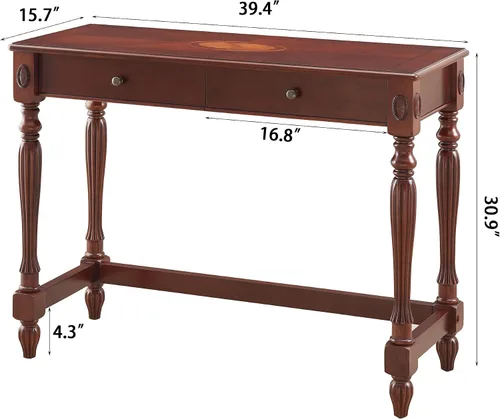 Miniatura 5 de Escritorio de madera maciza para computadora con 2 cajones de almacenamiento, mesa de tocador tradicional, escritorio pequeño de oficina en casa