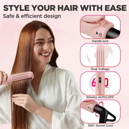 Miniatura 5 de MiroPure Plancha rizadora de flujo de aire de 360°, plancha plana de titanio 2 en 1, varita de curado profesional con aroma iónico aire frío, 13