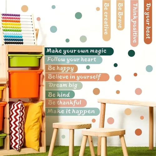 Miniatura 2 de Colorida calcomanía de pared inspiradora, citas motivacionales, calcomanías de pared con texto positivo para aula, diseño de lunares extraíbles