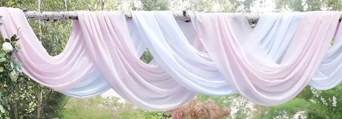 Miniatura 2 de Warm Home Designs - Cortina de gasa para arco de boda de color blanco y azul polvoriento. Par de decoraciones de arco de boda de lujo de 216