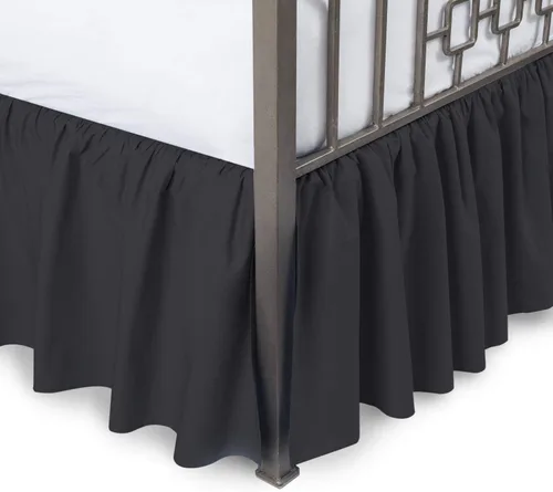 Miniatura 18 de Falda de cama individual negra para falda de cama con volantes con caída de 16 pulgadas, tela de tres lados ajustable con volantes suaves y sedosos