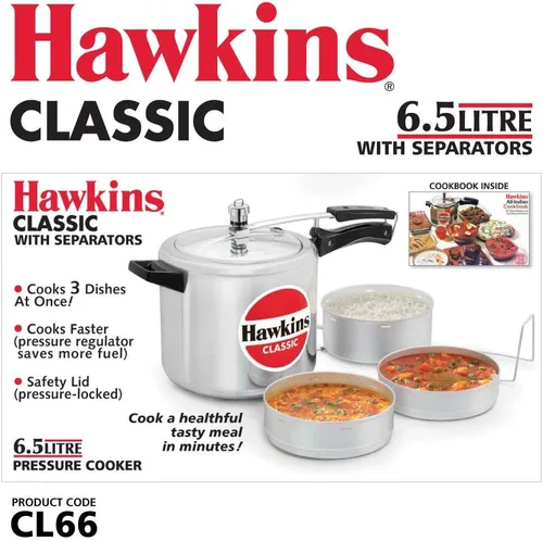 Miniatura 3 de Hawkins Olla a presión clásica de 6,5 litros con ollas, olla de tapa interior con juego separador, color plateado (CL66)