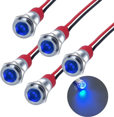 Miniatura 11 de 5Pcs 12V-24V Luz indicadora LED de ahorro de energía Montaje de orificio 8mm (1/3") 20mA Señal de lámpara de cabeza plana ancha impermeable piloto