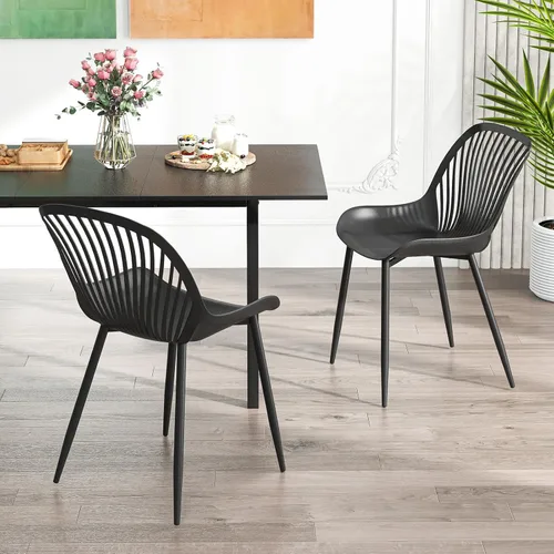 Miniatura 5 de Giantex Juego de 4 sillas de comedor negras, sillas de cocina modernas con patas de metal, respaldo recortado, asiento curvo, sillas decorativas sin