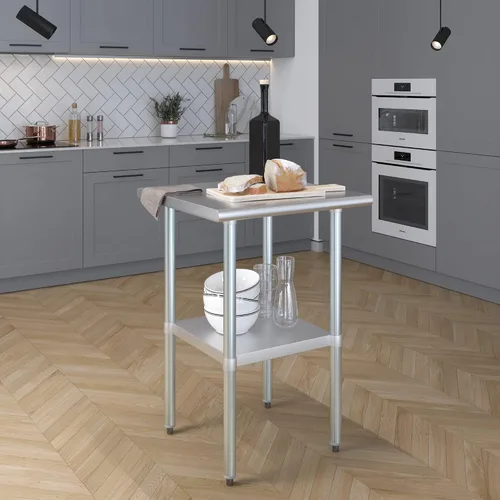 Miniatura 7 de Mesa de trabajo con/sin 4 ruedas ruedas de acero inoxidable mesa de trabajo de preparación de alimentos 24" X 24". Certificado NSF (sin ruedas)