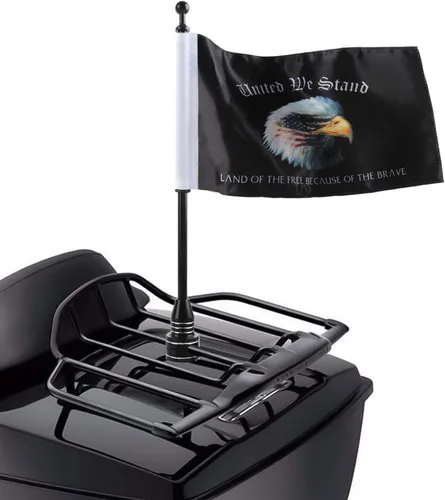 Bandera de motocicleta "United We Stand" de 6 x 9 pulgadas, bandera de águila americana con soporte de asta de bandera negra para Harley Davidson