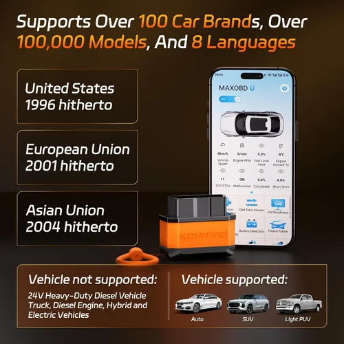 Miniatura 9 de KONNWEI Escáner OBD2 Bluetooth 5.2, herramienta de diagnóstico de escáner de coche inalámbrico para iOS y Android para pruebas de rendimiento