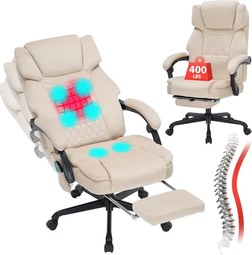 Miniatura 11 de Silla de Oficina de Masaje con Calor, Silla de Oficina Reclinable con Reposapiés, Sillas de Escritorio para el Hogar con Vibración de 6 Puntos
