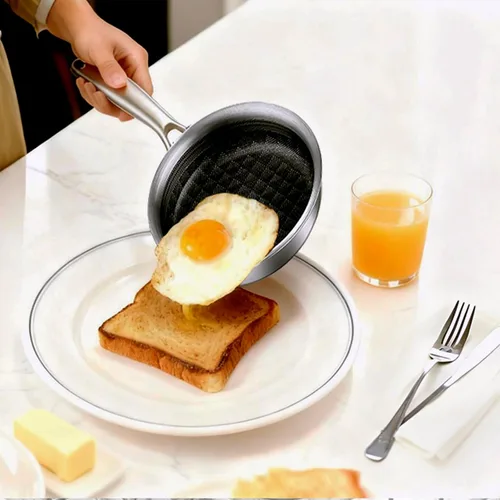 Miniatura 6 de DELARLO Sartenes para tortilla de acero inoxidable de tres capas de 5.5 pulgadas, sartén antiadherente de cerámica para un solo huevo, sartén