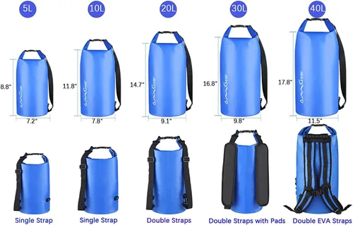 Miniatura 2 de OMGear - Bolsa seca impermeable y bolsa para teléfono, bolsa flotante de 40L/30L/20L/10L/5L para kayak, navegación, actividades al aire libre Azul