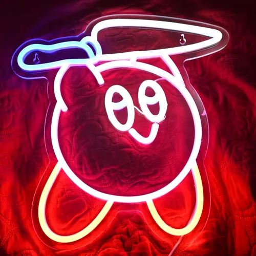 Miniatura 2 de Letreros de neón LED coloridos con cuchillo Kirbee de anime Kawaii, luz de neón estilo retro para jugadores y fanáticos del anime, perfecto