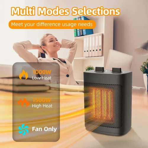 Miniatura 2 de Calentador de espacio pequeño, calentadores portátiles de 1500 W para uso en interiores con termostato, calentador de escritorio de cerámica PTC
