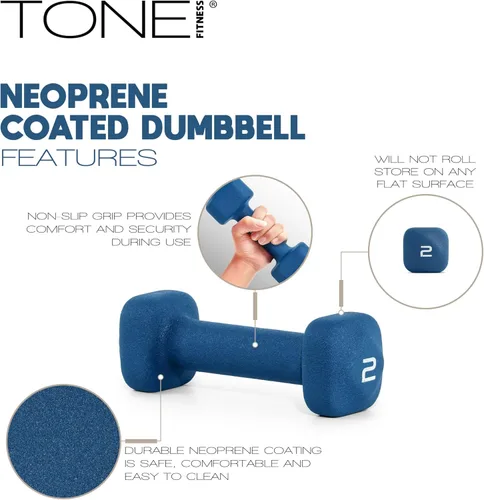 Miniatura 20 de Tone Fitness Pares de Mancuernas de Pesas de Neopreno con Cabeza Cuadrada Antirrodamiento Múltiples Opciones Azul