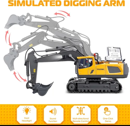 Miniatura 3 de Samtop Juguetes de excavadora con control remoto, vehículos de construcción RC de 11 canales 1:20, juguetes de coche hidráulicos de rotación 680°