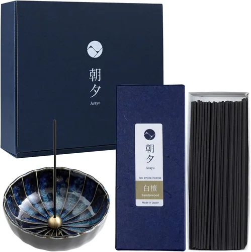 Miniatura 11 de Asayu Japan Set de regalo de incienso de bajo humo con soporte de incienso y soporte de latón, varillas de incienso de madera de agarwood