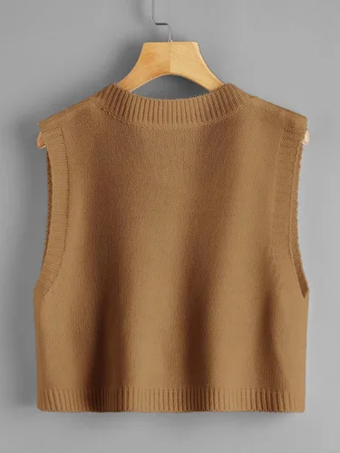 Miniatura 2 de Romwe Suéter de punto para mujer, chaleco corto Y2K, suéter sin mangas, cuello en V, uniforme jk, suéter de punto