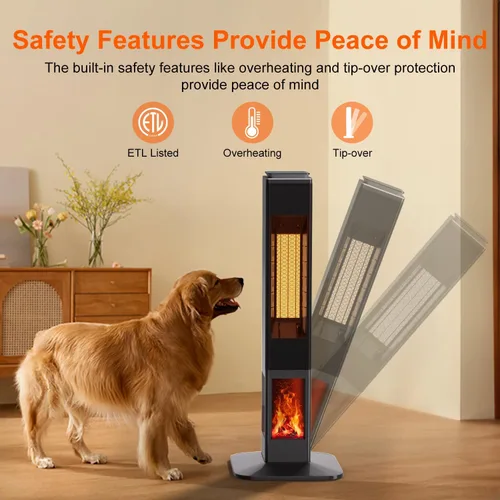 Miniatura 6 de Uthfy Calentadores de espacio eléctricos de 32 pulgadas para uso en interiores con llama, 4 modos, control remoto, termostato, oscilación