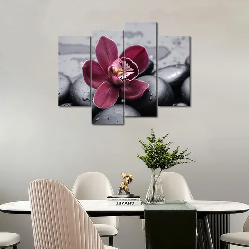 Miniatura 6 de First Wall Art Arte de pared de orquídea en adoquines de color burdeos, pintura zen, cuadros impresos en lienzo, la imagen para el comedor